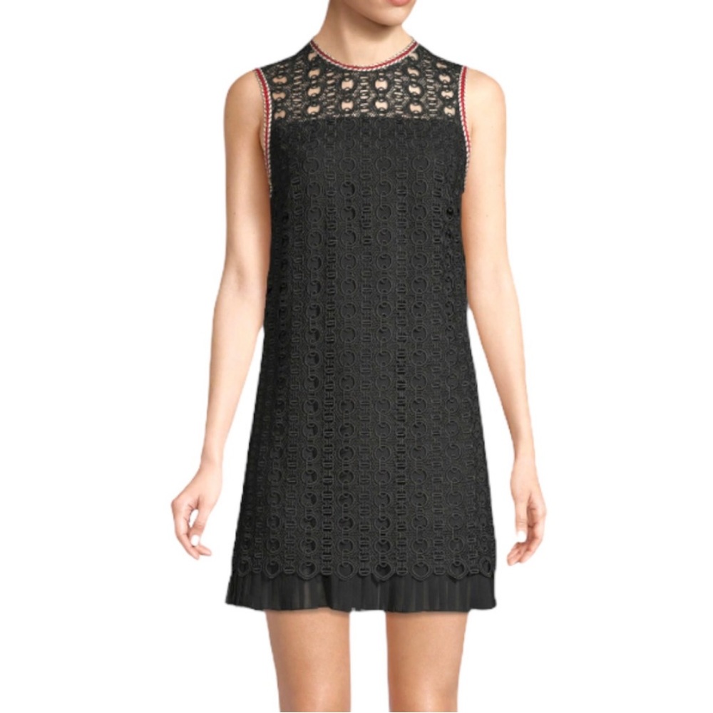 Sandro - Black Lace Dress - Size 34 (US 0) crochet pleated braided trims NWOT